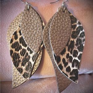 Leopard Print metallic Leaf Earrings & black sparkle leaf earrings